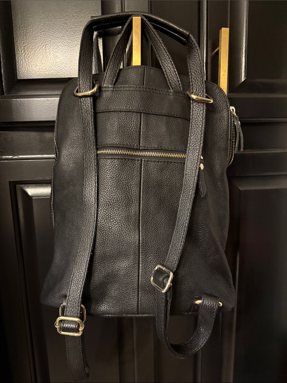 L. Credi Black Leather Backpack with Gold Hardware multiway carry